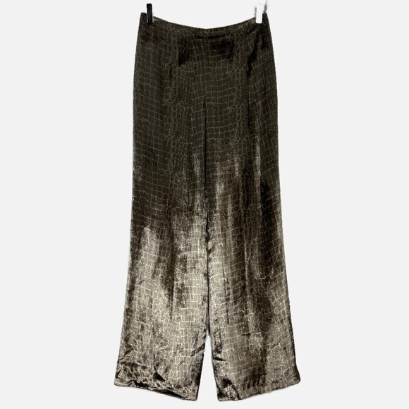 Heidi Weisel Trousers Women's 8 Brown Reptile Print Velvet Wide Leg Silk Blend - Picture 1 of 15